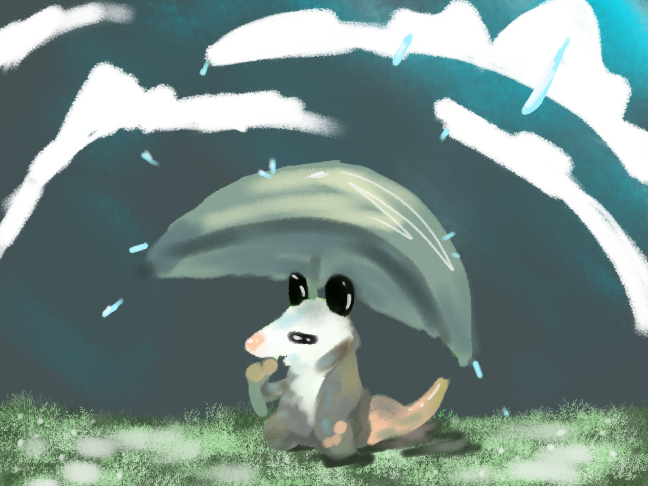 Rainy Day Opossum Art Piece